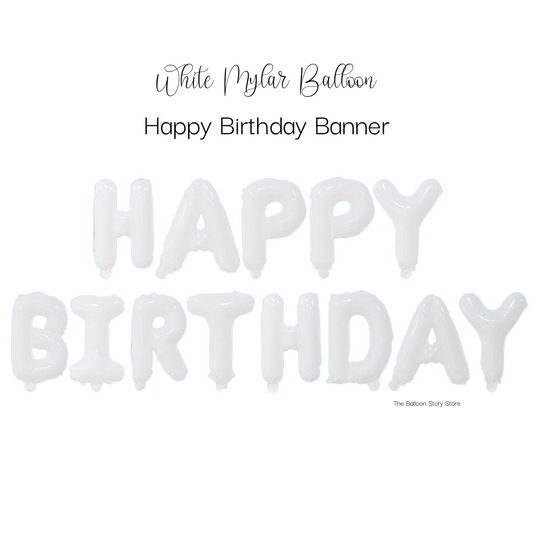 White Birthday Balloon Banner, Birthday Banner, Gold Birthday Banner, Silver Birthday Banner