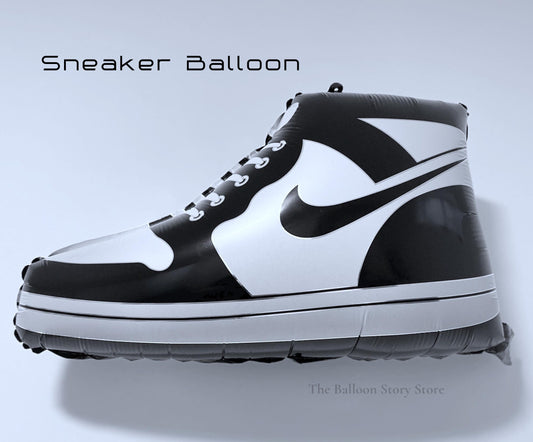 Sneaker style foilf balloon. Black and white colour with logo. Perfect for sneakerheads or sneaker lover.
